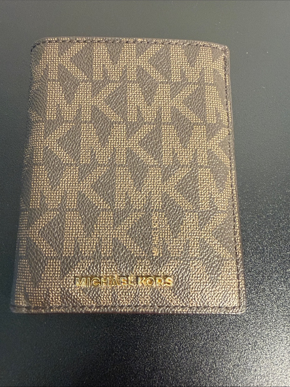 Michael Kors Brown MK Logo Card & Key Holder with Gold Hardware